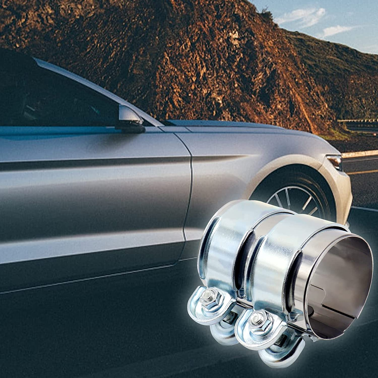 Exhaust Clamp Worthplanet Car Exhaust Pipe Clip Tail Throat Hoop Exhaust Pipe Clamp Universal Stainless Steel Turbo Exhaust Band Clamp Muffler Pipe Connector for Car Exhaust Systems W120059 (2.5In) image number 2