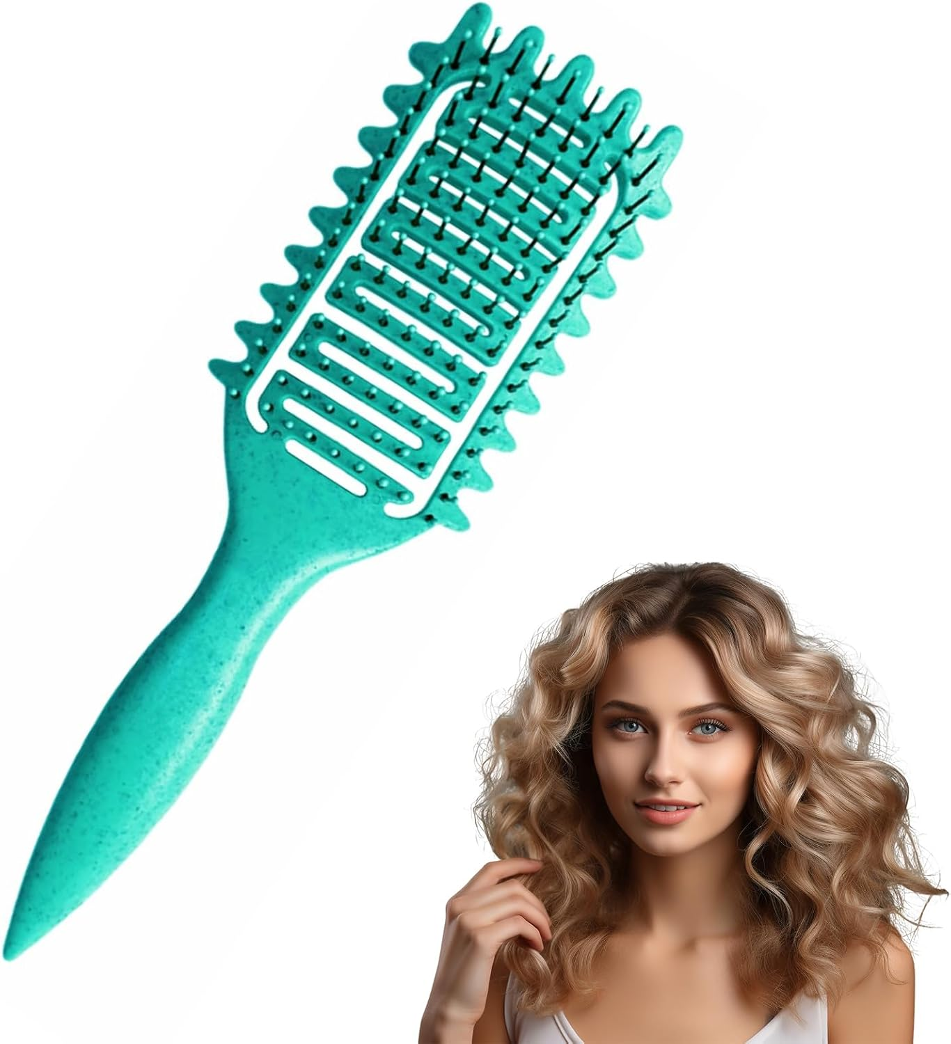 CHARMNAIL Curl Definition Brush, Curly/Aerated Hair Brush, Detangles & Defines Curls, Green PP Solid Lightweight 24.2&times;6.8&times;3.6Cm, for Daily/Local Care image number 2