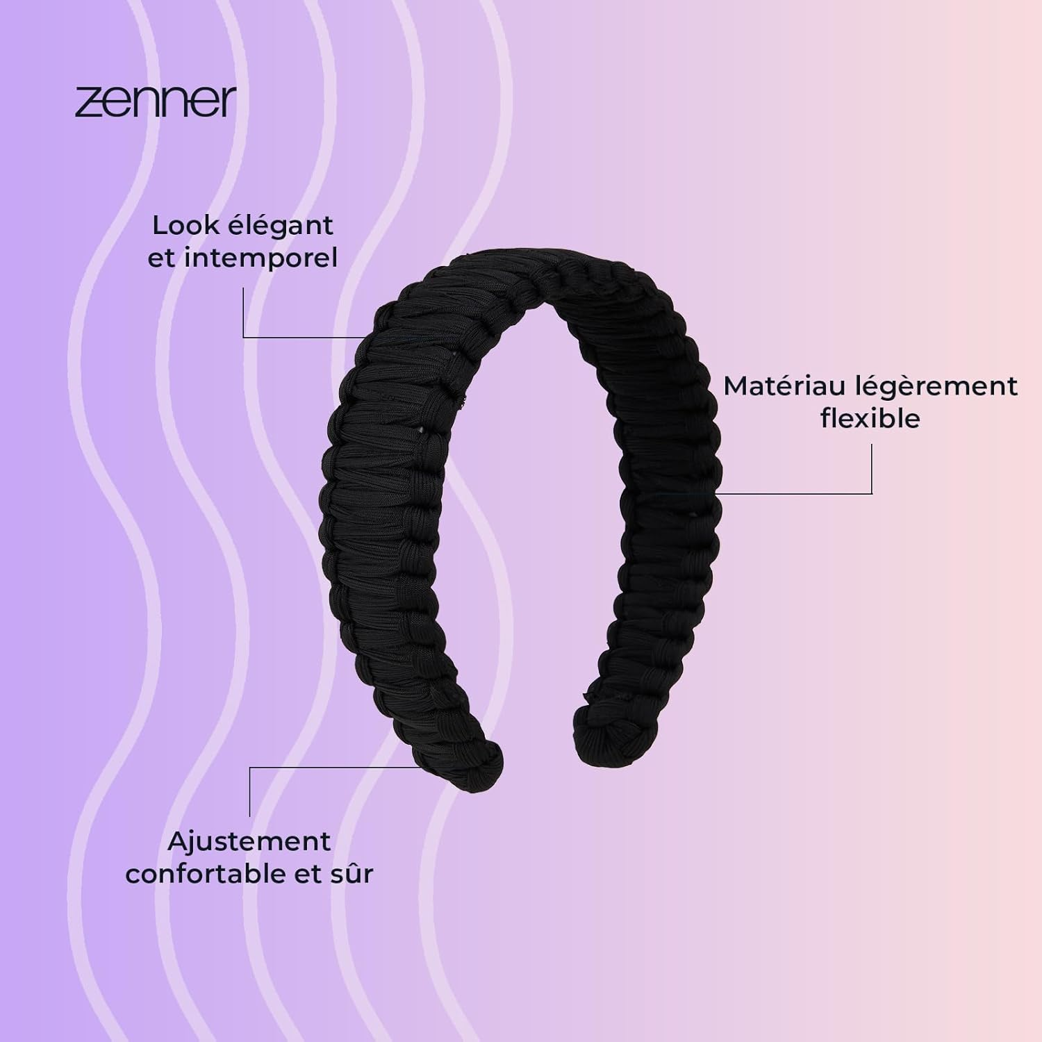 Zenner Braided Headband Black - Classic Braided Headband with Comfortable Fit - Versatile Design for Everyday Use - Elegant Accent for Casual and Styling Looks image number 2