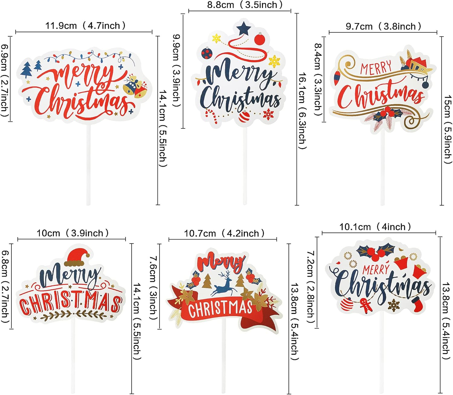 12Pc Red Christmas Cake Toppers Xmas Sweet Holiday Cupcake Toppers for Santa Tree Snowman Sock Candy Theme Party Cake Toppers Christmas Party Supplies image number 1