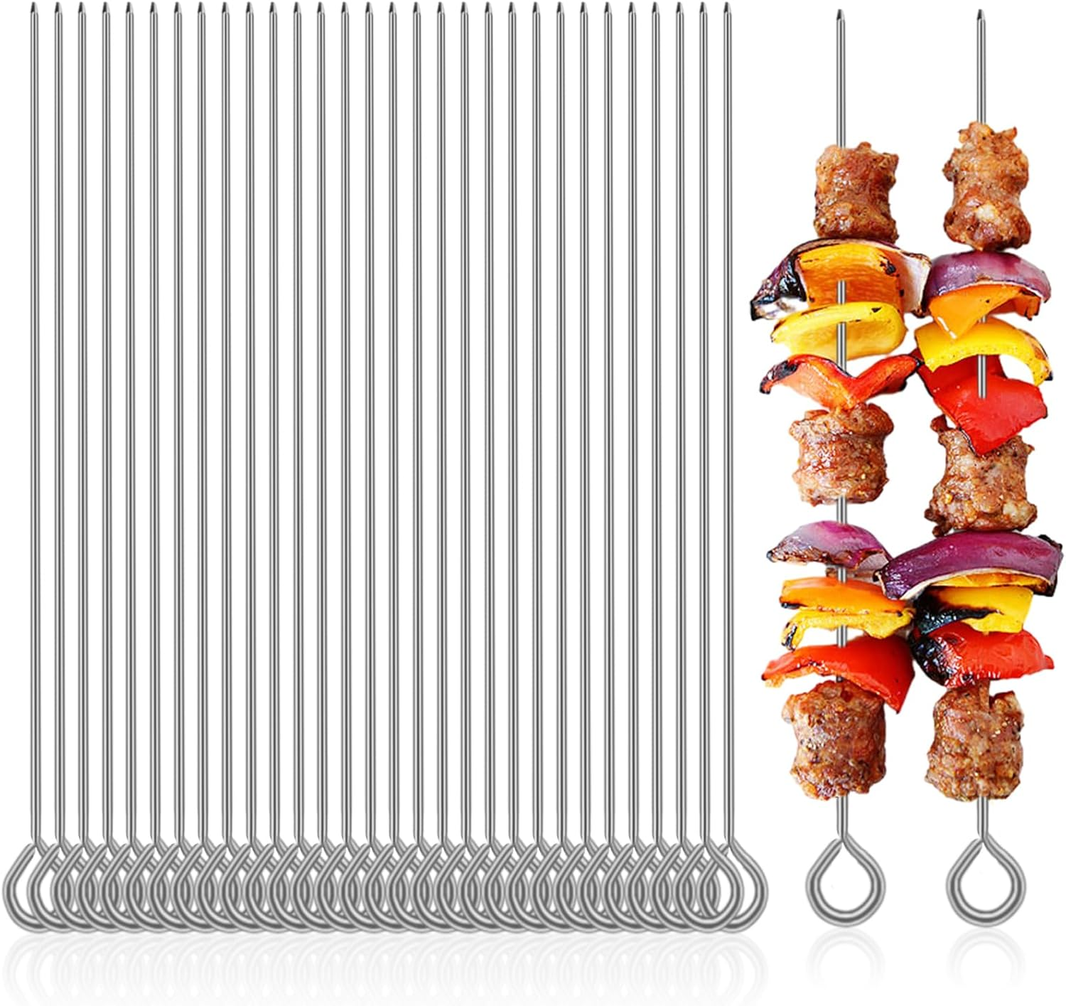 30Pcs Metal Skewers for Kabobs, Reusable Skewers for Grilling, Stainless Steel Kabob Skewers, Grill Skewers for Outdoor Grill (Silvery) image number 6