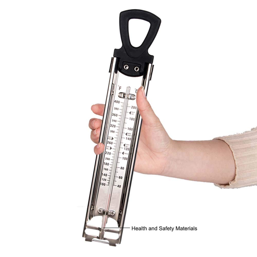 Candy Thermometer Deep Fry/Jam/Sugar/Syrup/Jelly Thermometer with Hanging Hook & Pot Clip Stainless Steel Cooking Thermometer Food Thermometer Quick Reference Temperature Guide,Black image number 3