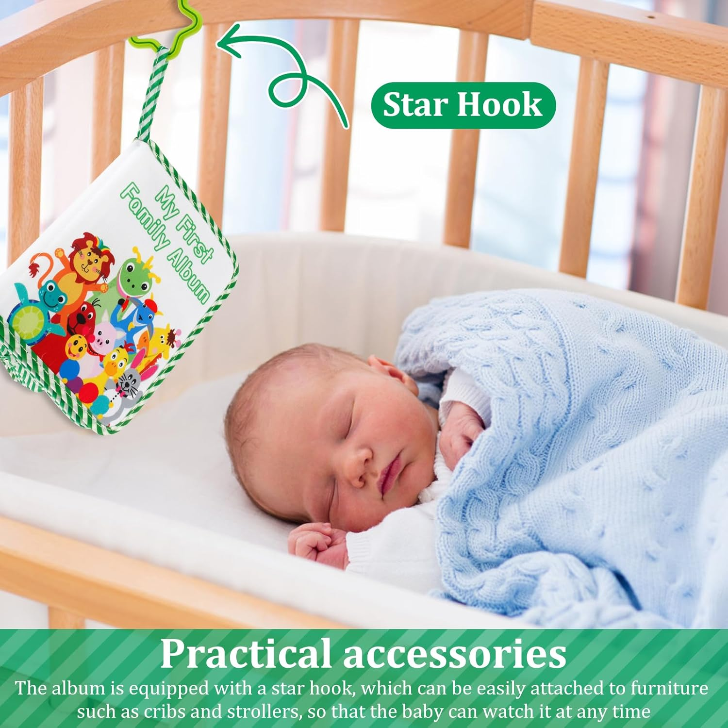 Baby Photo Album, My First Photo Book for Baby or Toddlers, First Family Memory Book for Newborns, Cute Soft Cloth Photo Book, My Family Album Toddler Photo Album for Babies Shower (Green) image number 1