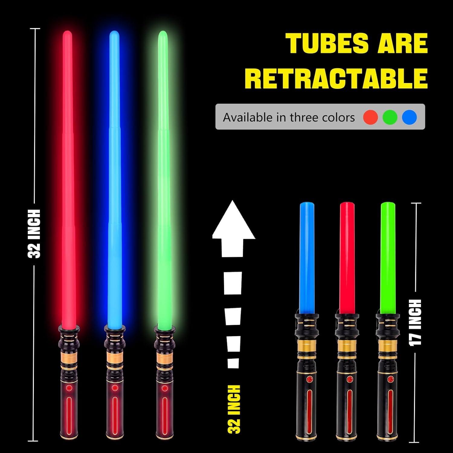 3-Pack Light up Saber, Light Swords with FX Sound and Realistic Handle, Expandable Sabre for Halloween Dress up Parties Birthday Christmas Galaxy War Fighters image number 1