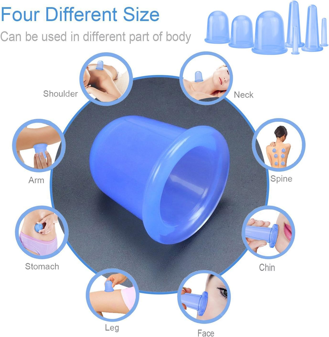 500-Miles anti Cellulite Cupping Therapy Set of 7 Silicone Vacuum Suticon Cups - Chinese Cupping Kit for Cellulite Body and Facial Massage Cupping Cup for Adults Home Use image number 6