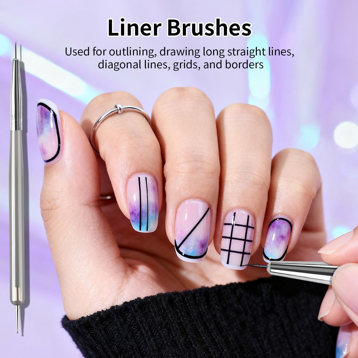 JODSONE 6Packs Nail Art Brushes, Nail Art Tool Set, Dotting Tools, Dust Brush,Striping Brushes for Long Lines, Drawing Pen for Gel Polish Design Supply,Diy Manicure Tools Gift for Women image number 4