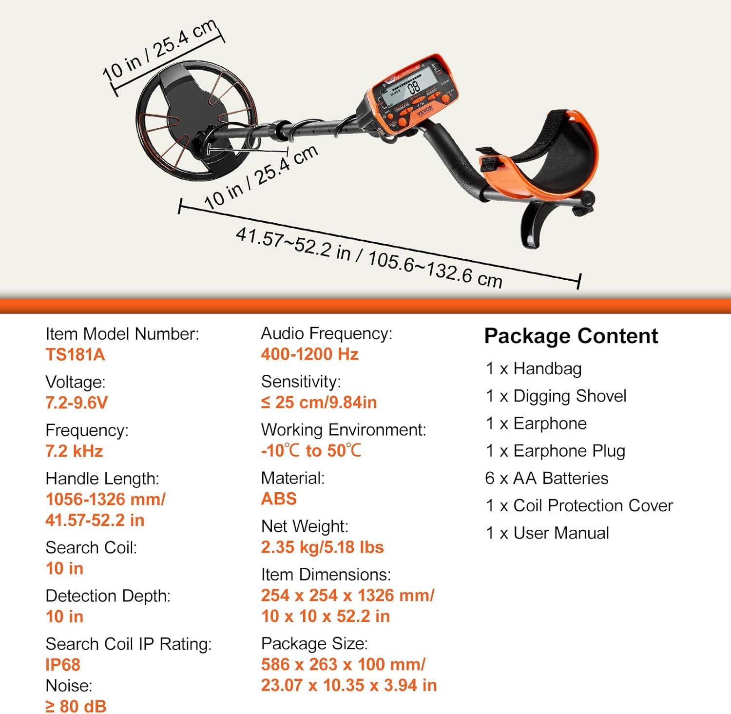 VEVOR Metal Detector for Adults&Kids, 250Mm, Professional Adjustable Higher Accuracy Gold Detector, IP68 Waterproof Coil with LCD Display 7 Modes Advanced DSP Chip, for Detecting Gold Treasure Hunting image number 6