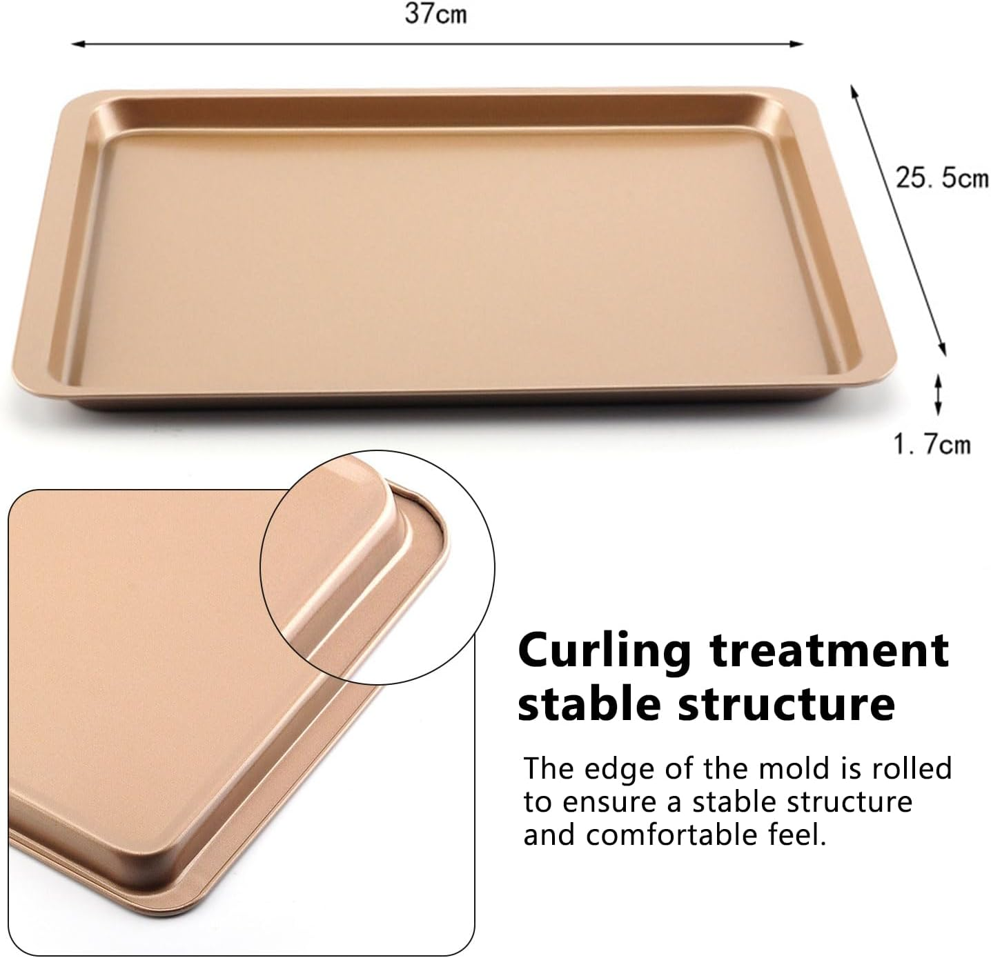 2-Piece Nonstick Bakeware Set, Premium Carbon Steel Oven Baking Sheets, Nonstick Cookie Trays 37X25.5Cm, Champagne Gold image number 6