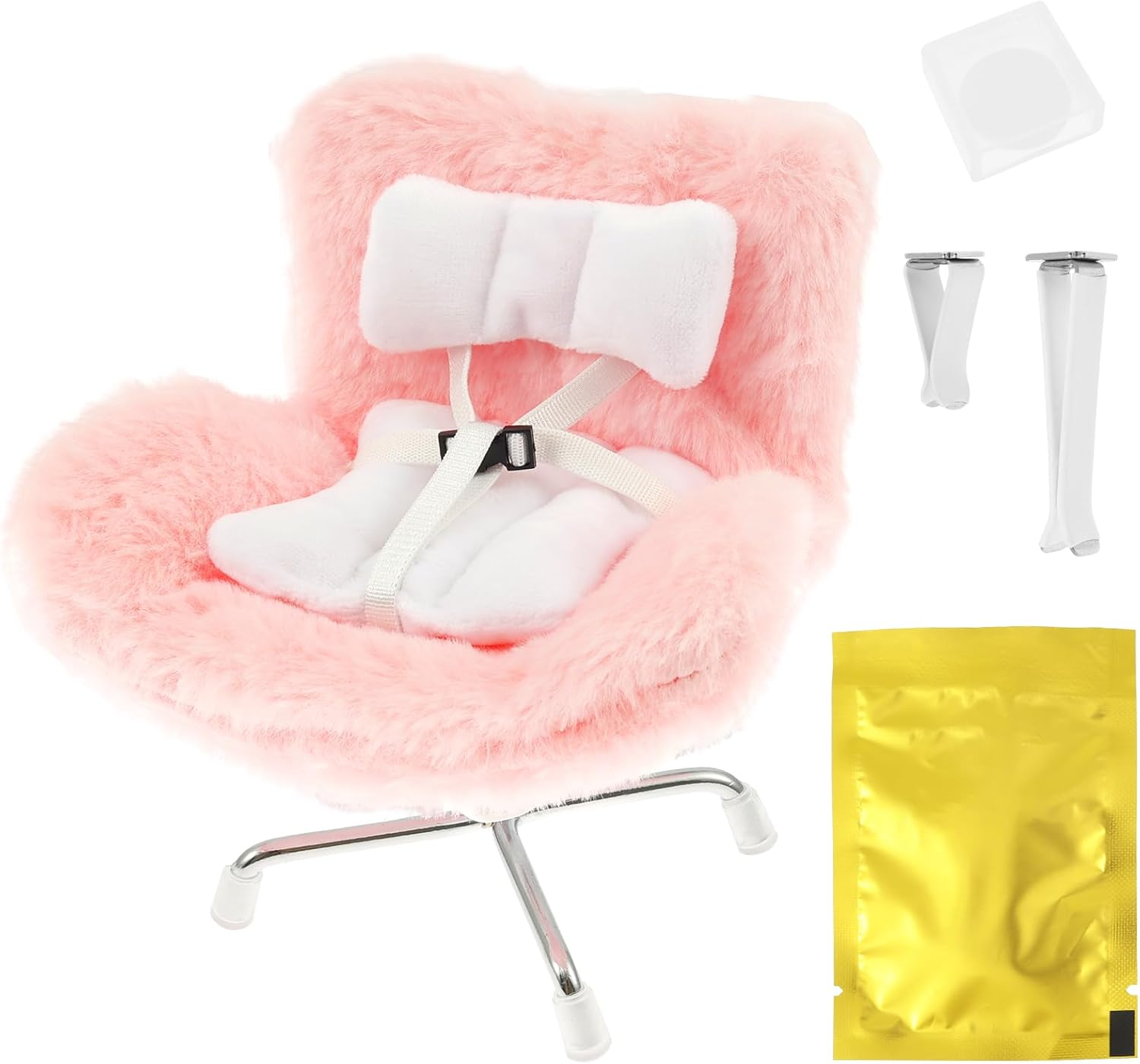 Car Seat for Dolls with Soft Furry Cushion, Car Ornament for Accessories Suit, Decorative Car Sofa Seat, Cute Air Vent Decor to Display Doll Toy for Fans and Collectors (White)