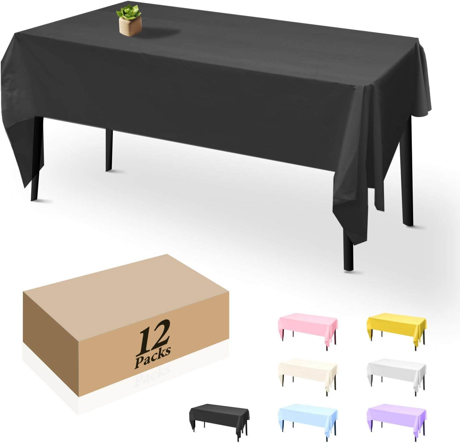 12 Pack Disposable Table Cloth, 137X 274Cm(54 X 108 Inch) Table Cloths for Parties, Black Plastic Table Cover, Decorative Tablecloths Suitable for Rectangular Tables, Leakproof & Sturdy, Black image number 1