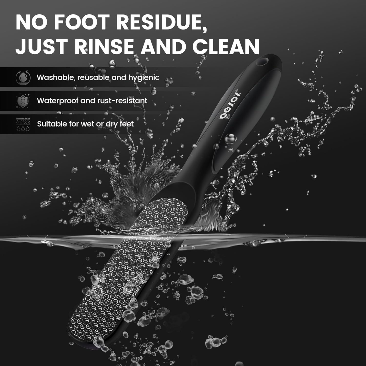 BEZOX Double-Sided Glass Foot File Callus Remover(1 PCS), Foot Scrubber for Dead Skin, Smooth Feet Pedicure Tools for Feet, Pumice Stone for Feet, Heel Scraper for Cracked Heels - Black image number 3