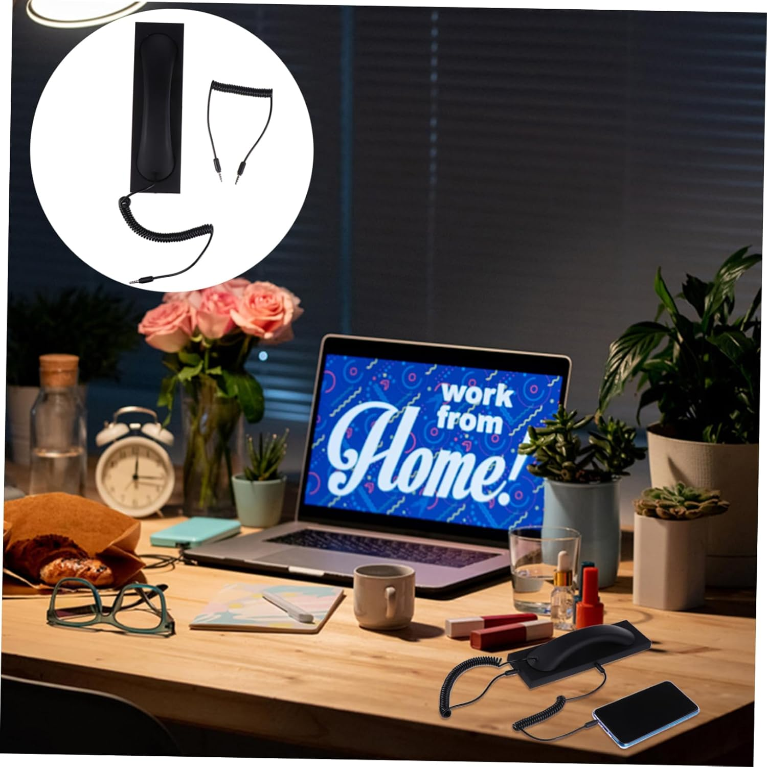 HOLIDYOYO Vintage Retro Telephone Handset Wired Mobile Phone and Tablet Receiver Microphone Matte Black for Computer and Mobile Communication image number 4