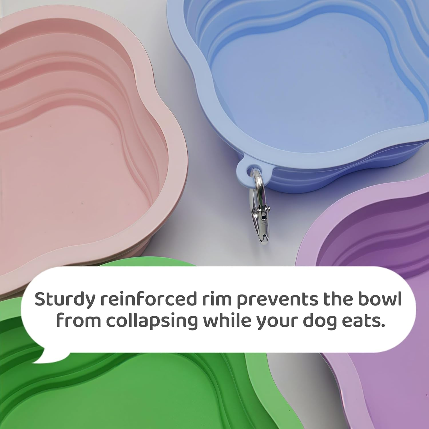 Silicone Collapsible Dog Bowl 500Ml - Portable Foldable Travel Bowl with Carabiner Clip for Camping/Hiking (Fits Pets 5-50Kg) (Purple) - Blue image number 6