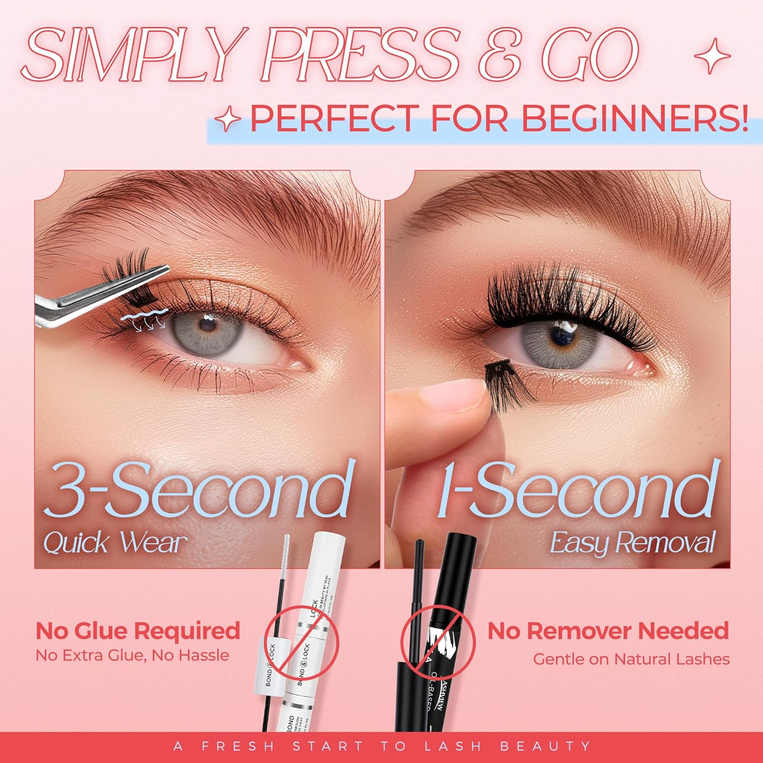 LASHVIEW Self Adhesive Eyelashes, 3 Seconds to Apply, Super Portability, Easy for Beginners, 24 Hour Hold, Ideal for Any Occasion, 72 Pieces 10-16 Mm (Z02) image number 3