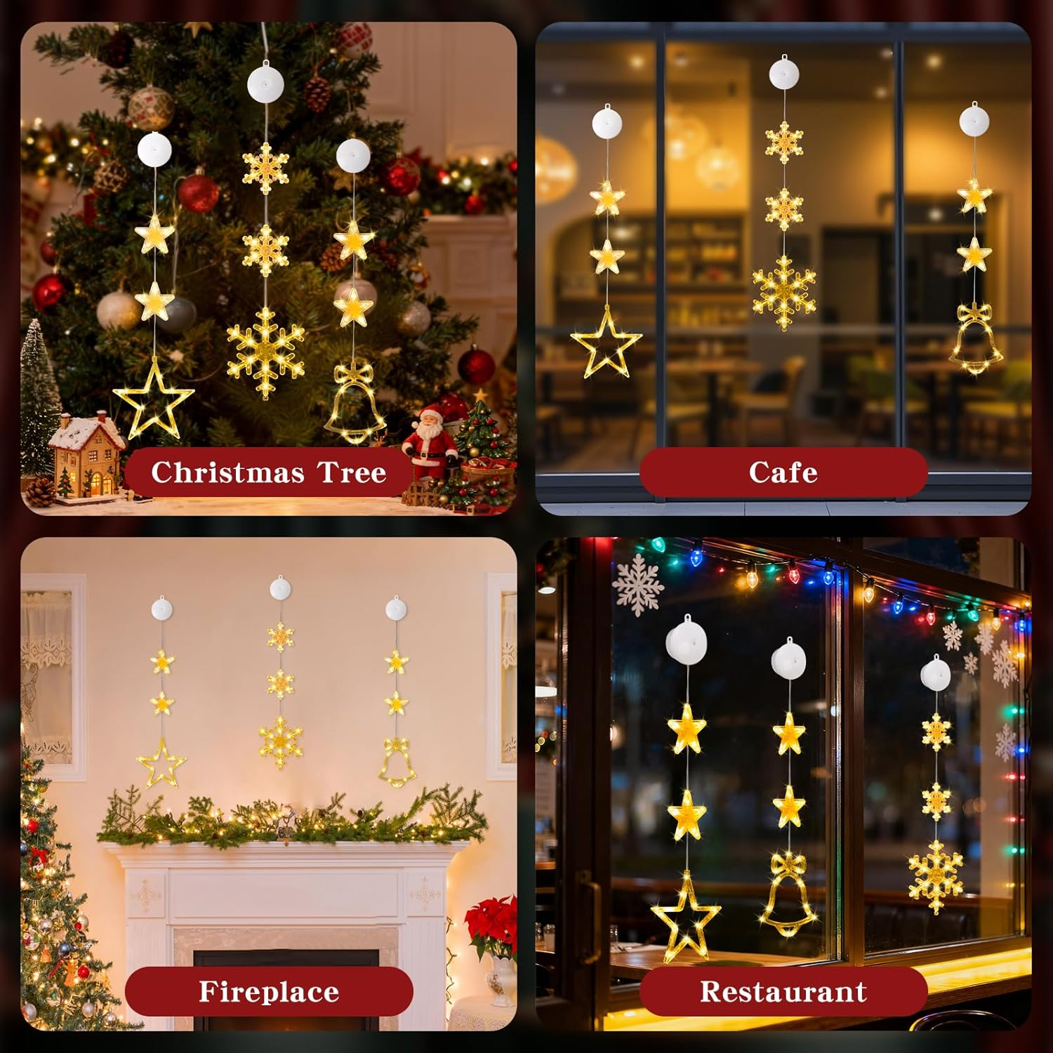 Yizhet Pack of 3 Stars Bell Snowflakes LED Stars Christmas Lights Christmas Star Window Fairy Lights Battery for Birthday Wedding Party Christmas Decoration image number 5