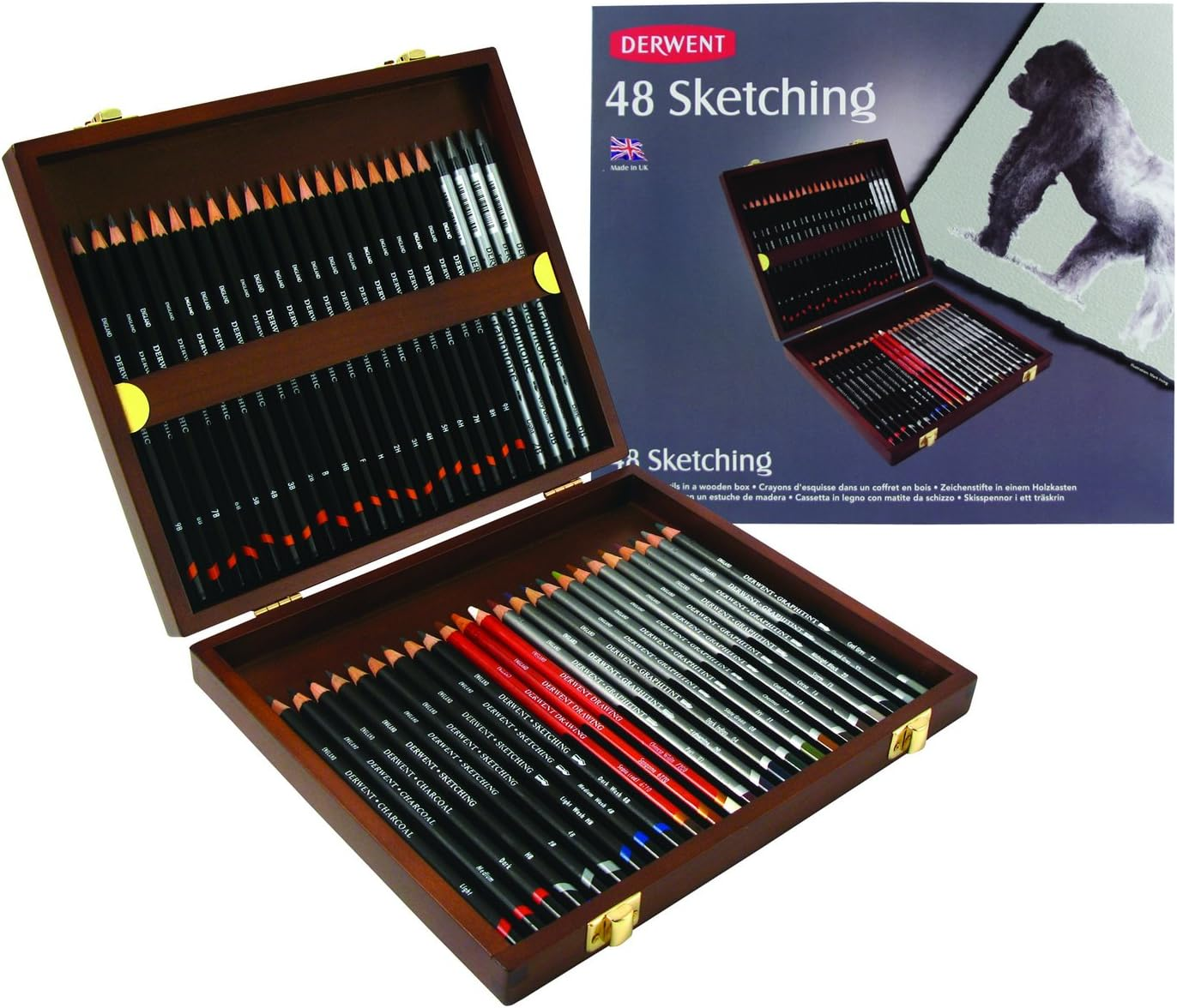 Derwent Sketching Collection, Drawing & Writing, Set of 48 Pencils in a Wooden Gift Box, Ideal for Sketching, Professional Quality, 0700759 image number 1