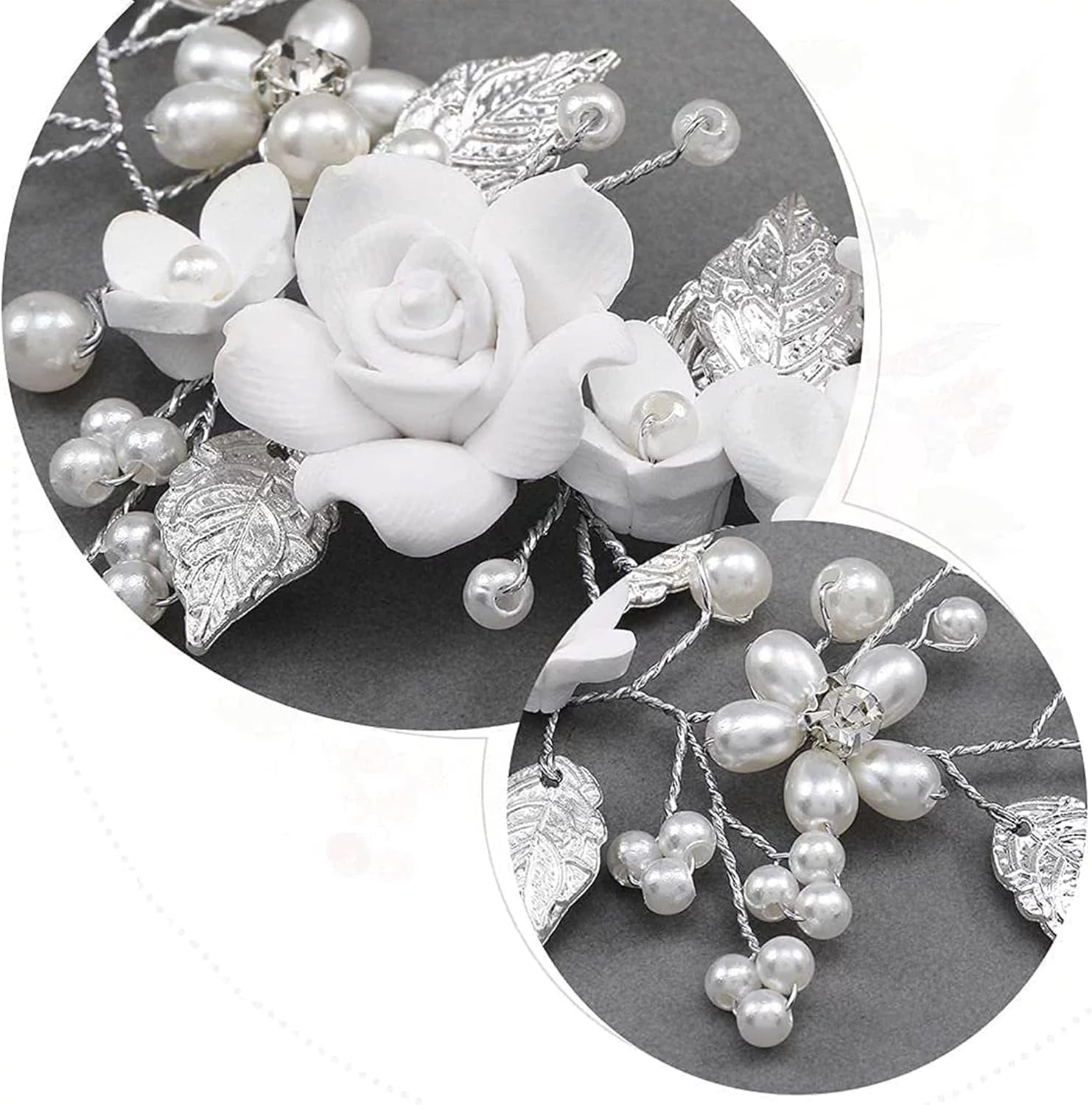 Flower Bridal Wedding Hair Vine Pearl Headband, Crystal Headband, Flower Leaf Headpiece, Pearl Hair Accessories, Hair Accessories for Women and Girls image number 5