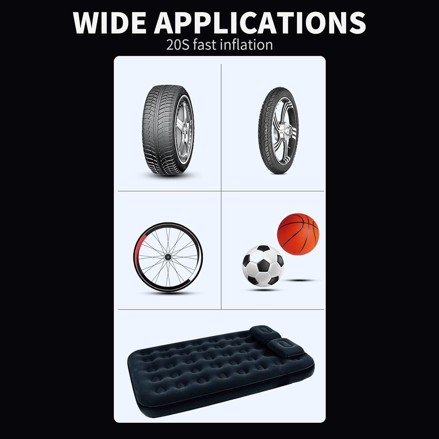 Tire Inflator Portable Air Compressor, Eacam 150PSI Portable Air Pump for Car Tires with 6000Mah Battery, Digital Pressure Gauge&Light for Car, Motorcycle, Ball image number 6