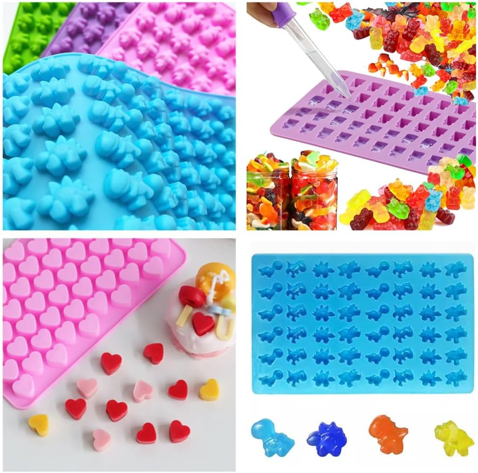 Silicone Gummy Molds,With 2 Bonus Dropper for DIY Gummy,Caasfooy 5 PCS Non-Stick Silicone Candy Molds, Mini Fruit Mold,Best Food Grade Silicone Gumdrop Molds for Jelly,Candy, Chocolate image number 2