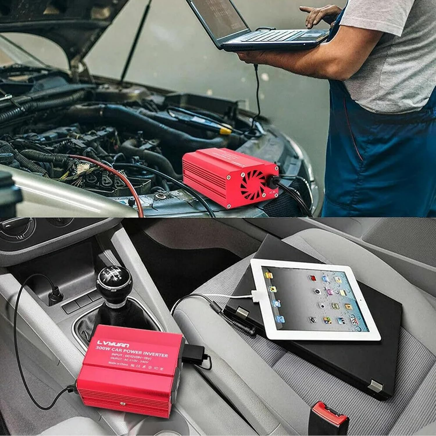 300W Car Power Inverter, 12V DC to 240V AC Car Charger with Dual Standard AU Plug Socket and 8A Dual USB Car Pluɡ Adapter for Caravan, Truck, Vehicles, Truck, Camper, Car Devices