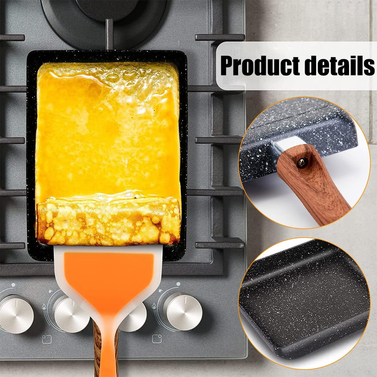 Tamagoyaki Pan with Silicone Spatula and Oil Brush 7.3&times;5.3Inch Non-Stick Japanese Omelette Pan Premium Rectangle Frying Pan Egg Roll Pan Square Cooking Pan Dishwasher Safe image number 4