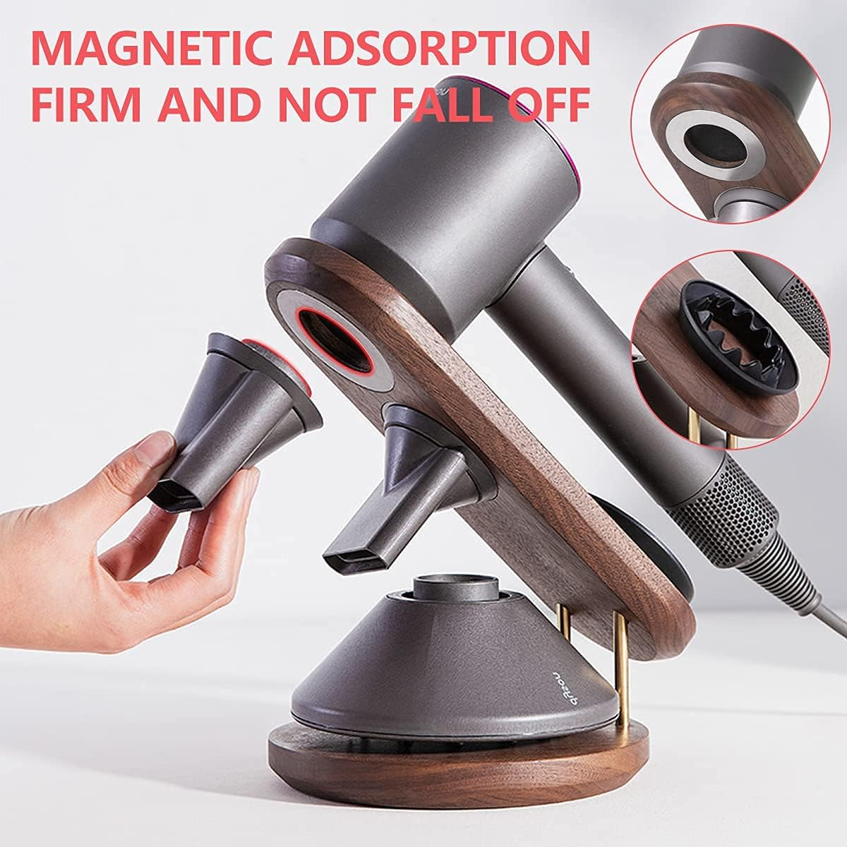 Livoccur Hair Dryer Stand Holder for Dyson Supersonic, Magnetic Hair Dryer Display Stand Wood Bathroom Organizer for Dyson Supersonic Hair Dryer Tools, Compatible for All Dyson Supersonic Models image number 3
