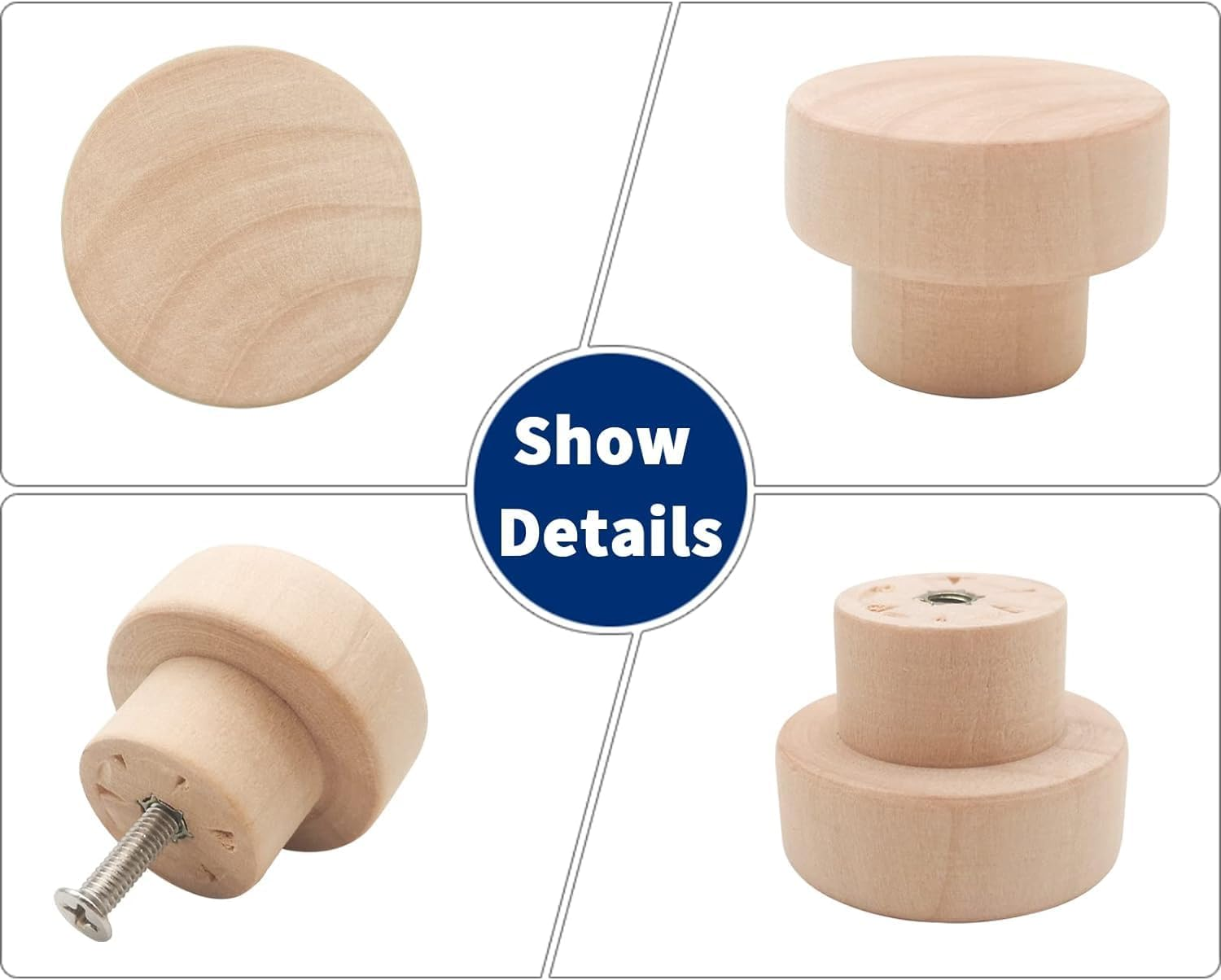 15 Pieces Wooden Knobs Flat Top round Cabinet Handles 40Mm Unfinished Wooden Dresser Drawer Knobs Kitchen Cabinet Handles image number 2