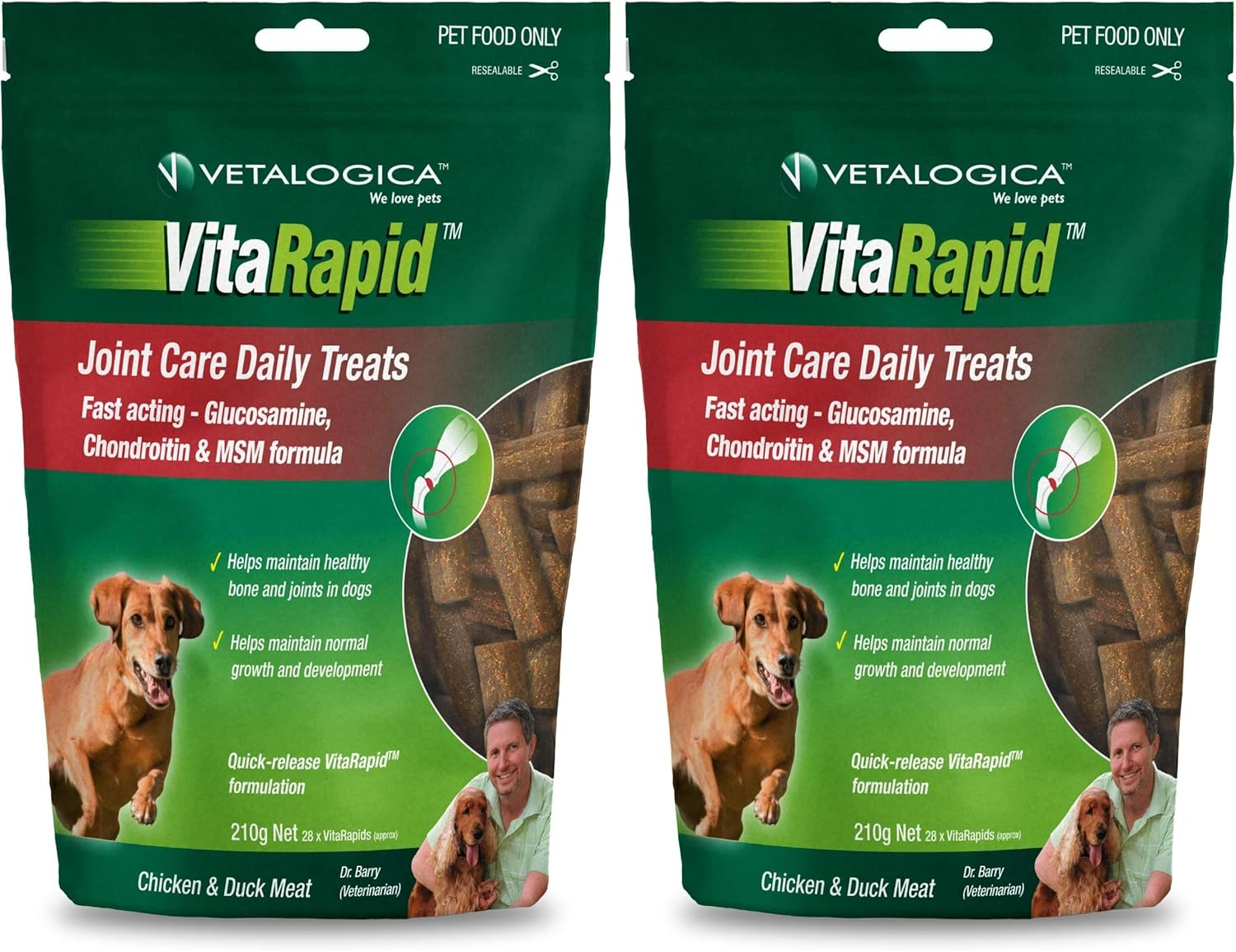 Vetalogica Vitarapid Hip and Joint Stiffness Limping Pain Joint Care Daily Treats for Dogs 210 G