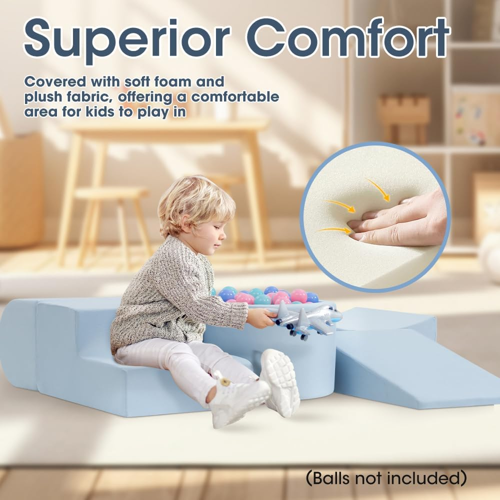 Playpals Soft Play Equipment, 5-Piece Crawl & Climb Foam Play Set, Colorful Foam Blocks for Toddler Infant Baby, Indoor Crawling Gym Equipment, Kids Educational Soft Play Set, Blue