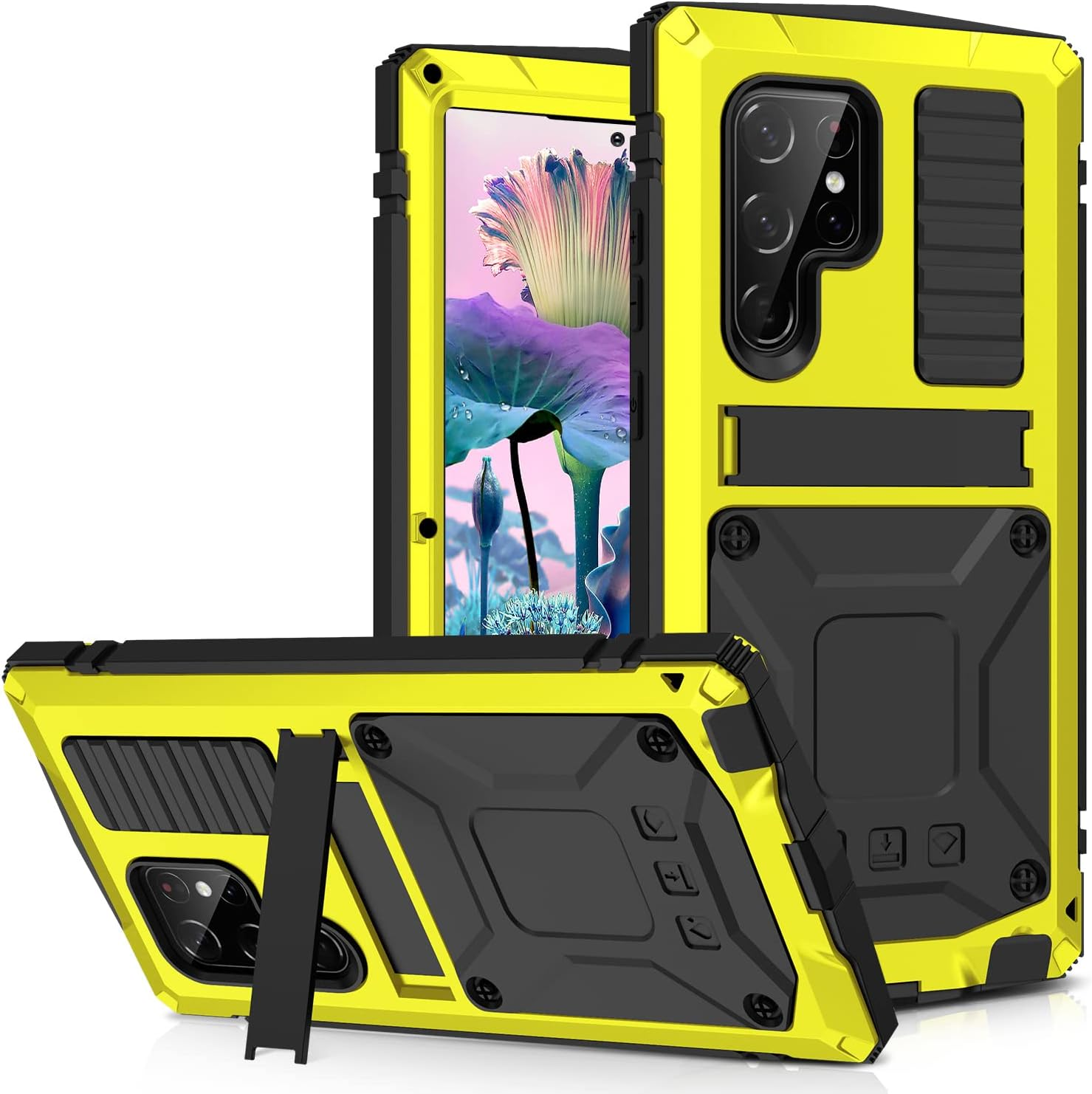 Samsung Galaxy S23 Ultra 5G Case,Outdoor Aluminum Metal Gorilla Glass Shockproof Military Heavy Duty Sturdy Protector Cover Hard Case for Samsung Galaxy S23 Ultra (Yellow) - Red image number 7