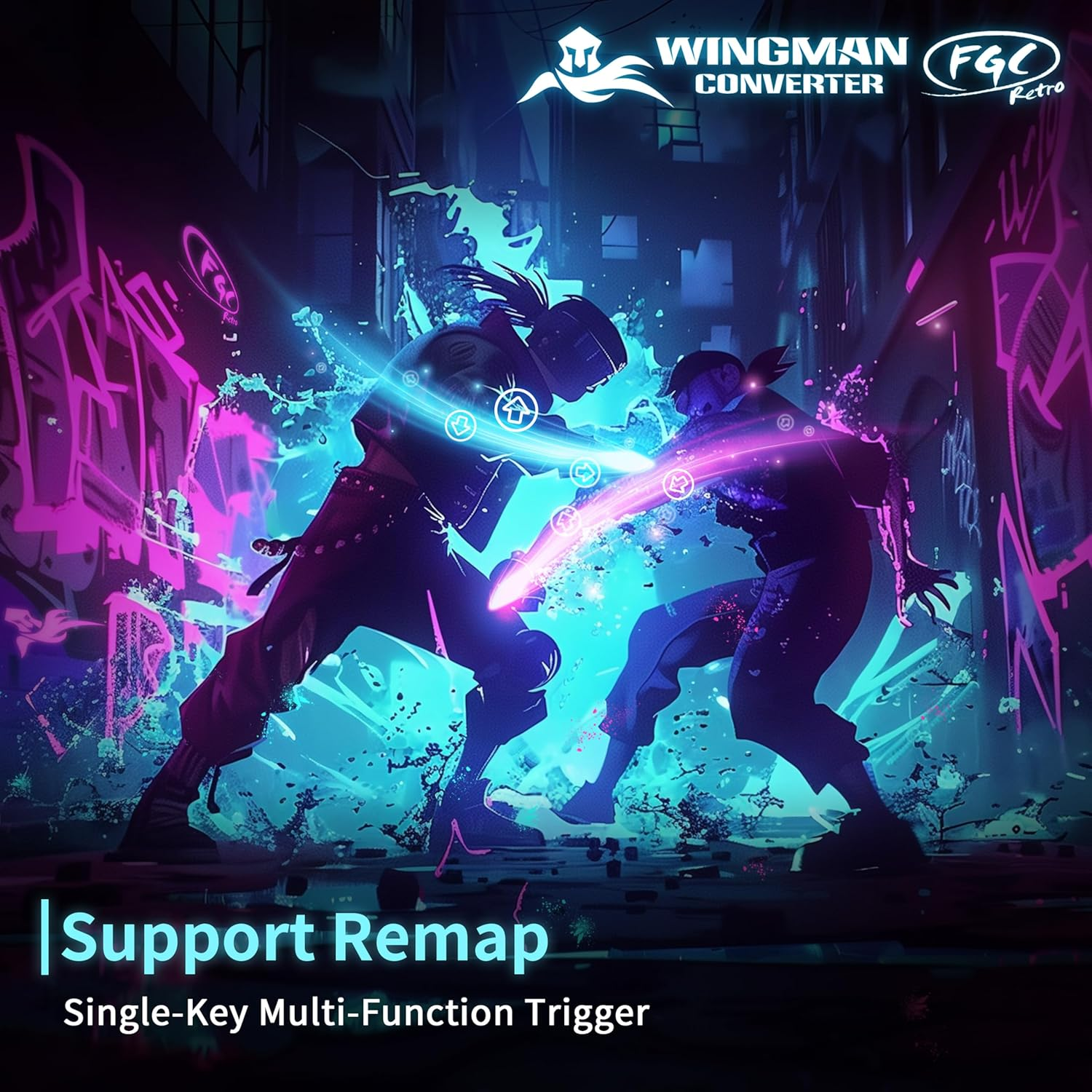 Brook Wingman FGC Retro with Keychain &ndash; PS1 & PS2 Controller for PS5, PS4, PC &ndash; Turbo, Remap, Macro &ndash; X-Input &ndash; Compatible with Dance Mats, Arcade Sticks, Rhythm Game Controllers image number 3