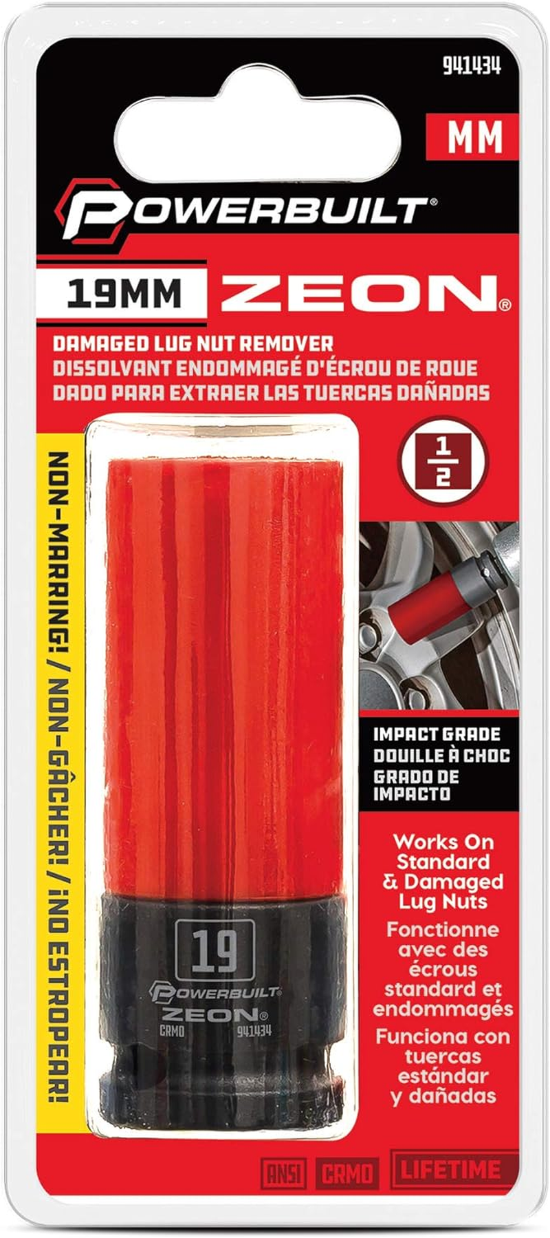 Powerbuilt 19Mm Zeon Lug Nut Socket Set for Damaged Lug Nuts - 941434M