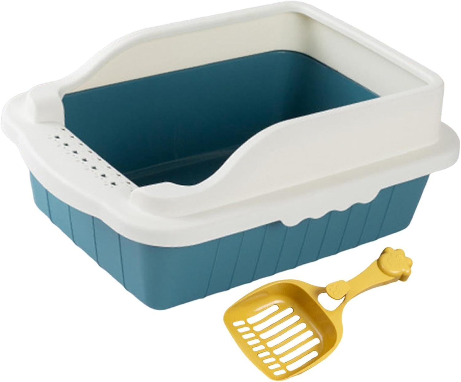 Fenteer Cat Litter Box Potty Toilet Toilette Sand Box Container Pet Litter Tray Pan with Litter Sifting Spoon for Small Animals, Green M 31X21X16Cm