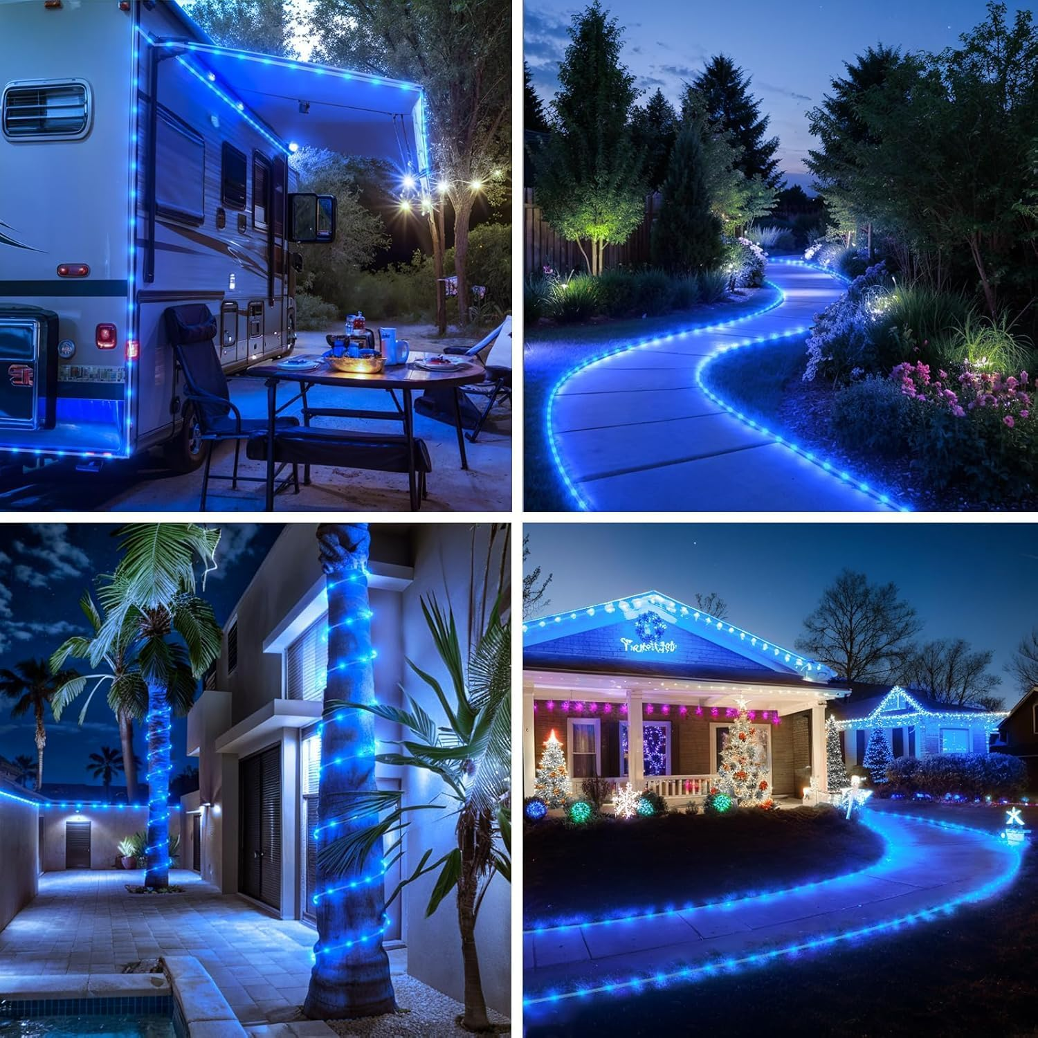 Kousee Outdoor Solar LED Rope Lights, IP65 Waterproof Rope Light 12M/39.4Ft 100Leds Solar Decoration Lights with 8 Lighting Modes, Rope Fairy Light for Garden Tree Party Christmas Decoration- Blue image number 3