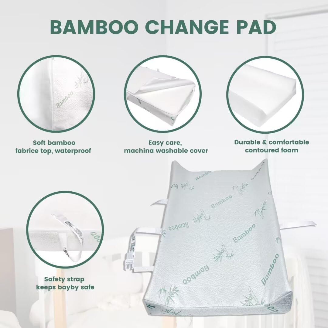 Fond + Found Waterproof Changing Pad, Washable Bamboo Cover Contour Diaper Changing Pad for Baby Changing Table Pad, Dresser Top, Hypoallergenic Cover image number 3