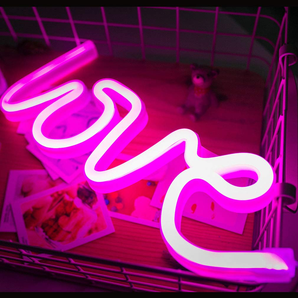 Mortime LOVE LED Neon Light Sign for Party Supplies, Girls Room Decoration Accessory, Table Decoration (Pink Love)