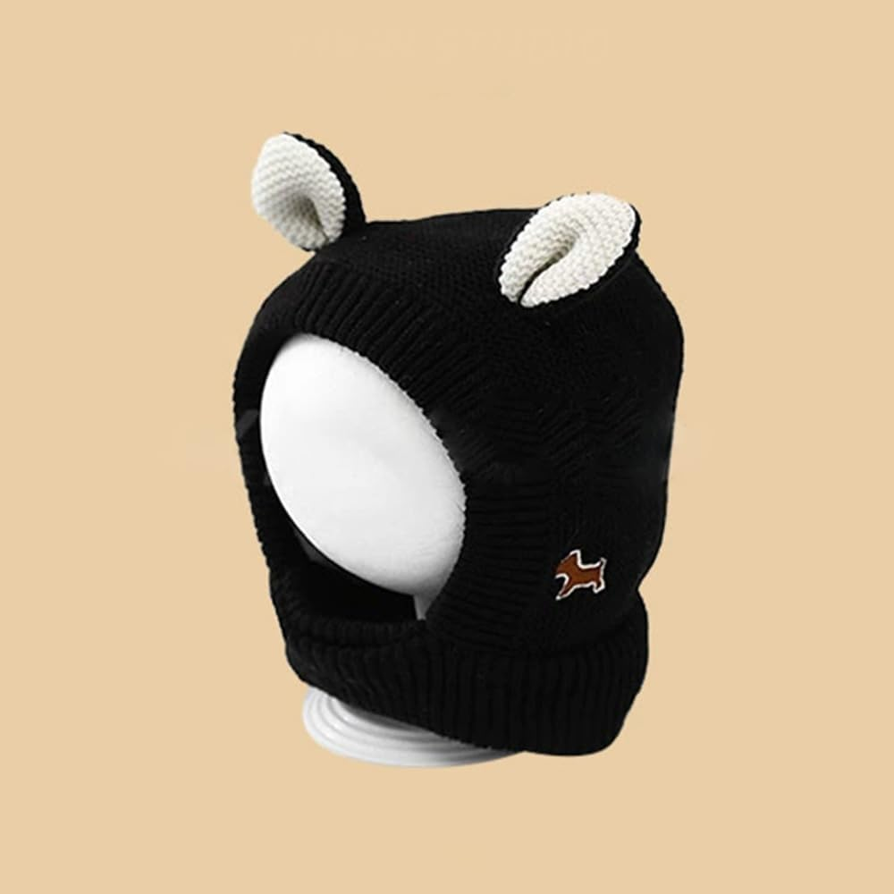 Quiet Ears Hat for Dogs, Dog Ear Protection Knitted Dog Hats Pet Ears Warm Cover Noise Protection,Winter Eared Warm for Dogs Cats Pets Knitted with Ears for Medium to Large (Black) image number 4