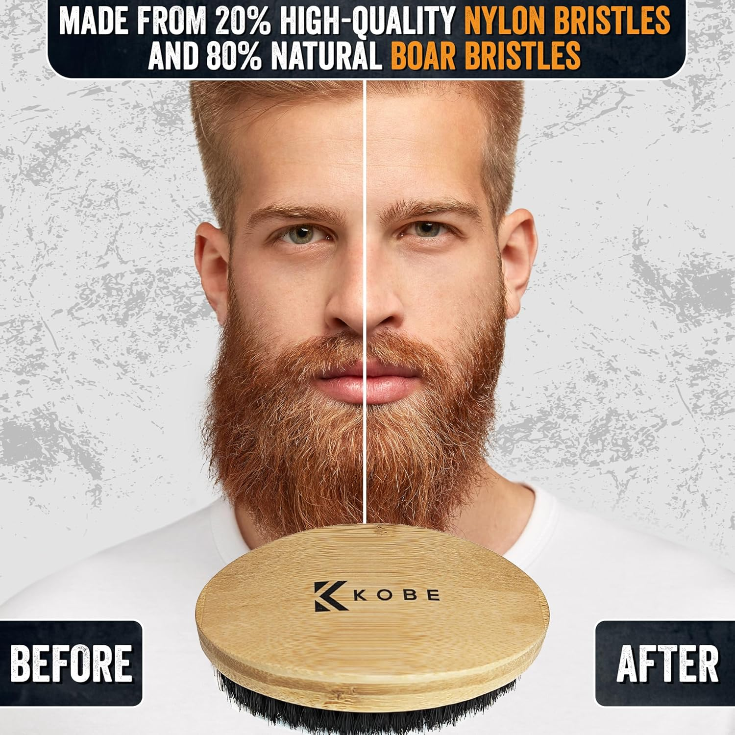 Kobe Palm Men'S Military Style Boar Bristle Hair Brush/Beard Brush - Hand Sized Beard Brush for Men - Perfect for Beard Care - Works Well with Beard Oils (Bamboo) - Beech image number 5