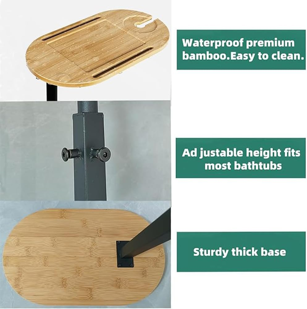 Bamboo Bathtub Tray Table with Adjustable Height, Couch Table Traies for Small Place, Tray Tub Shelf for Luxury Bath Home Spa, Functional Traies, 360&deg;Swivel Tray Tables, Bathtub Side Tables image number 1