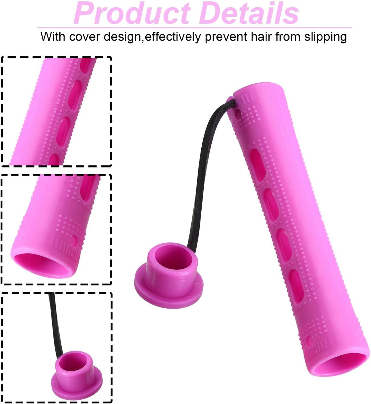 60 Pcs Hair Perm Rods Set Short Plastic Perming Rods Cold Wave Rods, 6 Sizes Hair Curling Rollers Hairdressing Tools with Tail Comb Steel Pintail Hair Comb for Hairdressing Hair Styling