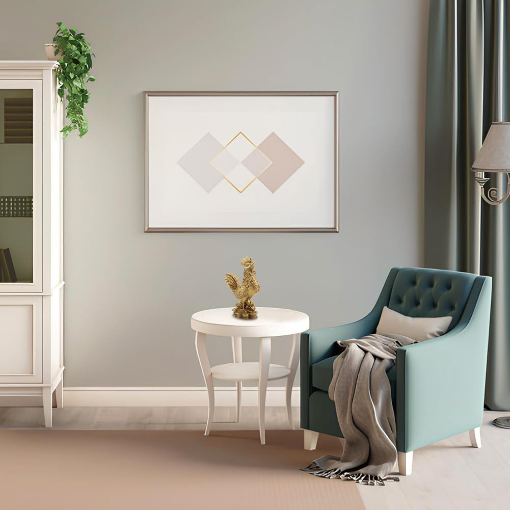 Brass Rooster, Chicken Furnishment Statue Feng Shui Handmade Figurine Collection Home Decor Lucky Charm Farm Animal Metal Wealth Ornament Sculpture Small Table Decoration image number 3