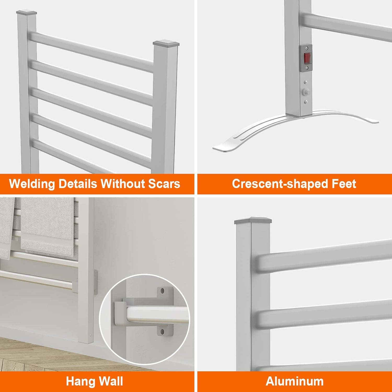 ADVWIN Heated Towel Rail, Electric Towel Warmer Rack, Freestanding Electric Rails Dryer Warmer Ladder Rack, 10-Bar