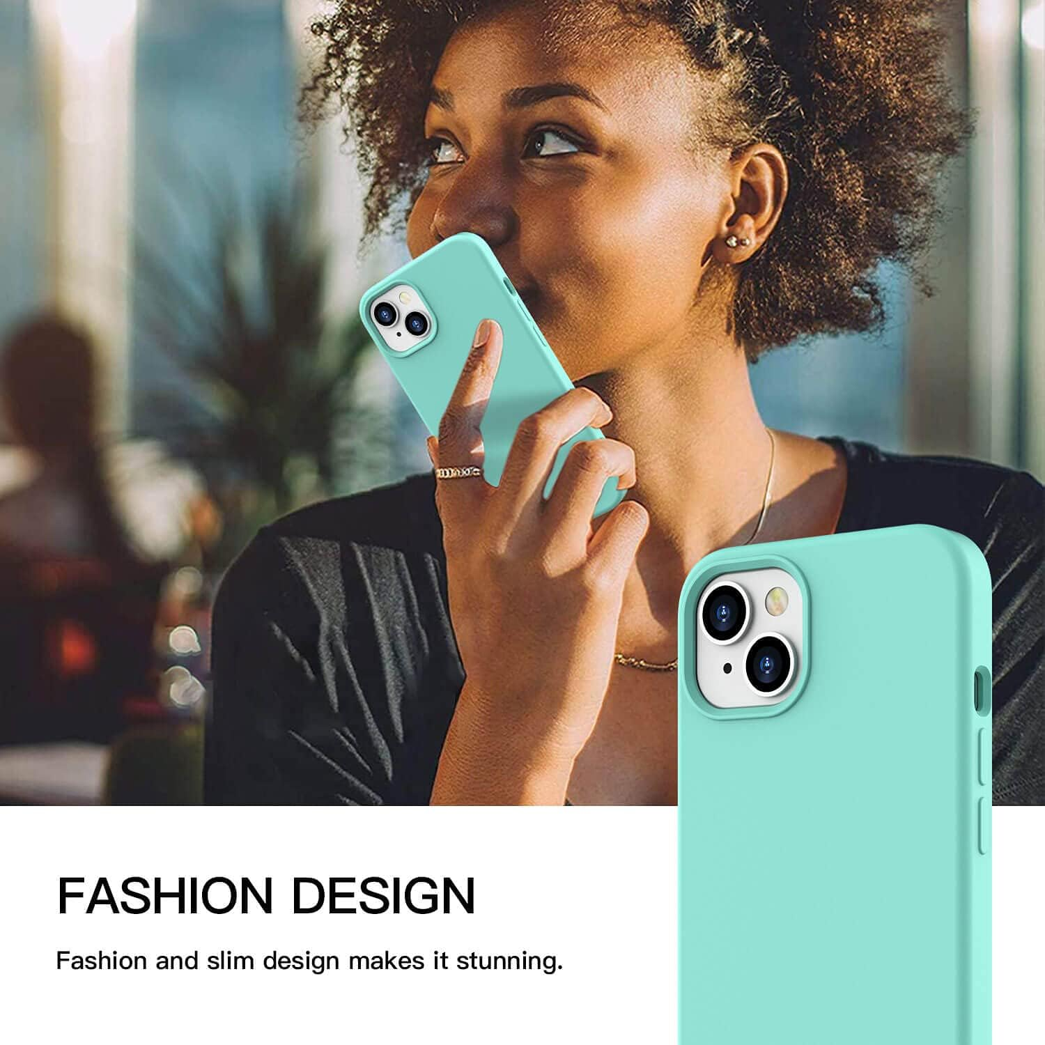 ZUSLAB Case for Iphone 13 Case, Liquid Silicone Anti-Scratch Gel Rubber Shockproof Full Protection Soft Microfiber Lining Cover for Apple (2021) - Mint - Hot Pink image number 4