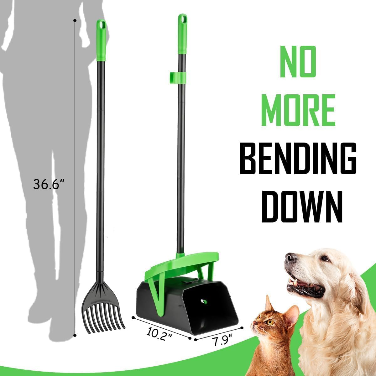 Dog Pooper Scooper Swivel Bin & Rake Kit with 100 Waste Bags,33.4" Stainless Steel Long Handle Heavy Duty Pet Poop Shovel for Large Medium Small Dogs, Odor-Proof Lid for Yard/Lawn/Outdoor Use image number 3