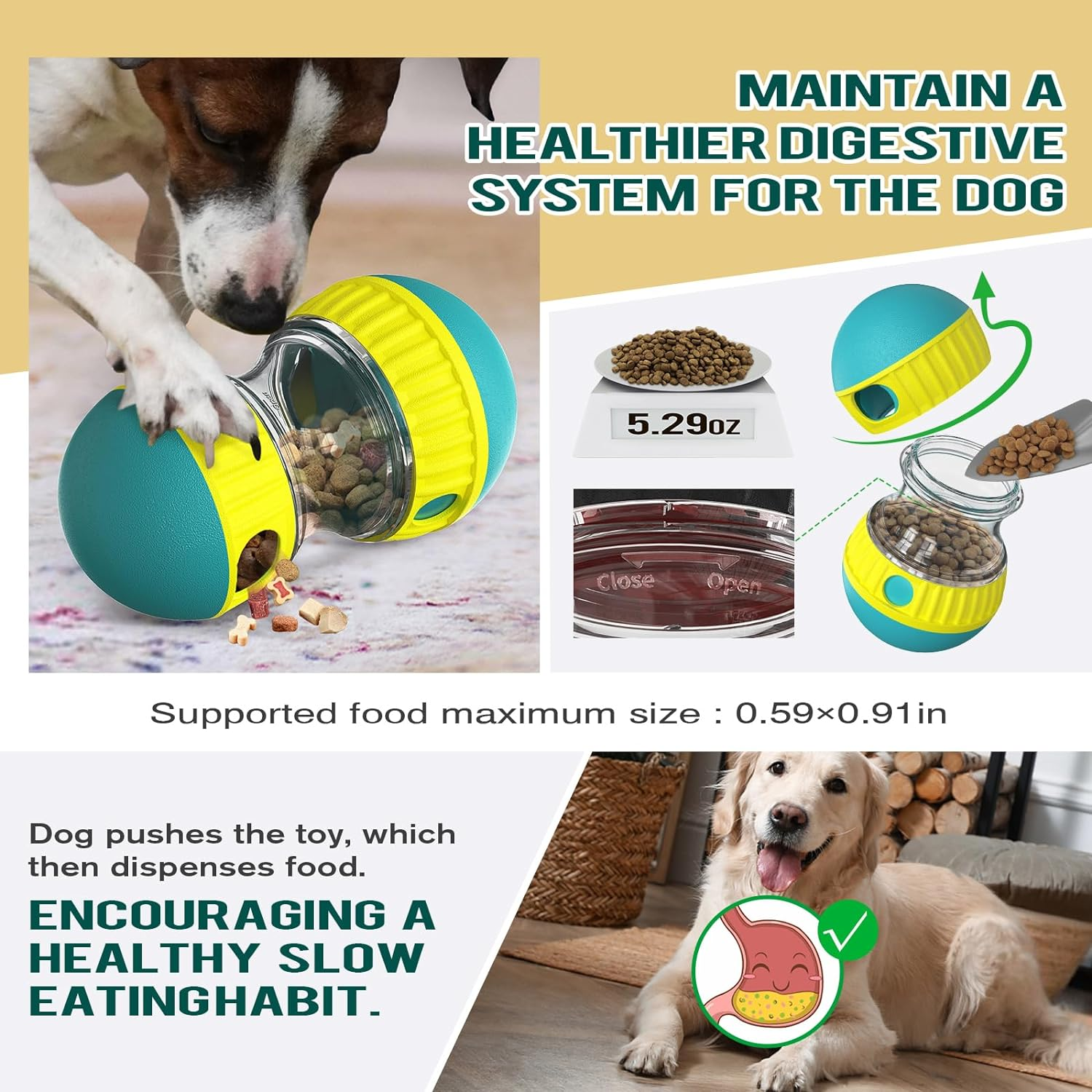 BSISUERM Dog Puzzle Toy Adjustable Treat Dispensing Ball Food Dispenser Tough Slow Feeder Puppy Enrichment Training Toy Pet Interactive Chase Toys for Small Medium Large Dogs to Keep Them Busy, Green - 2Pack Green image number 2