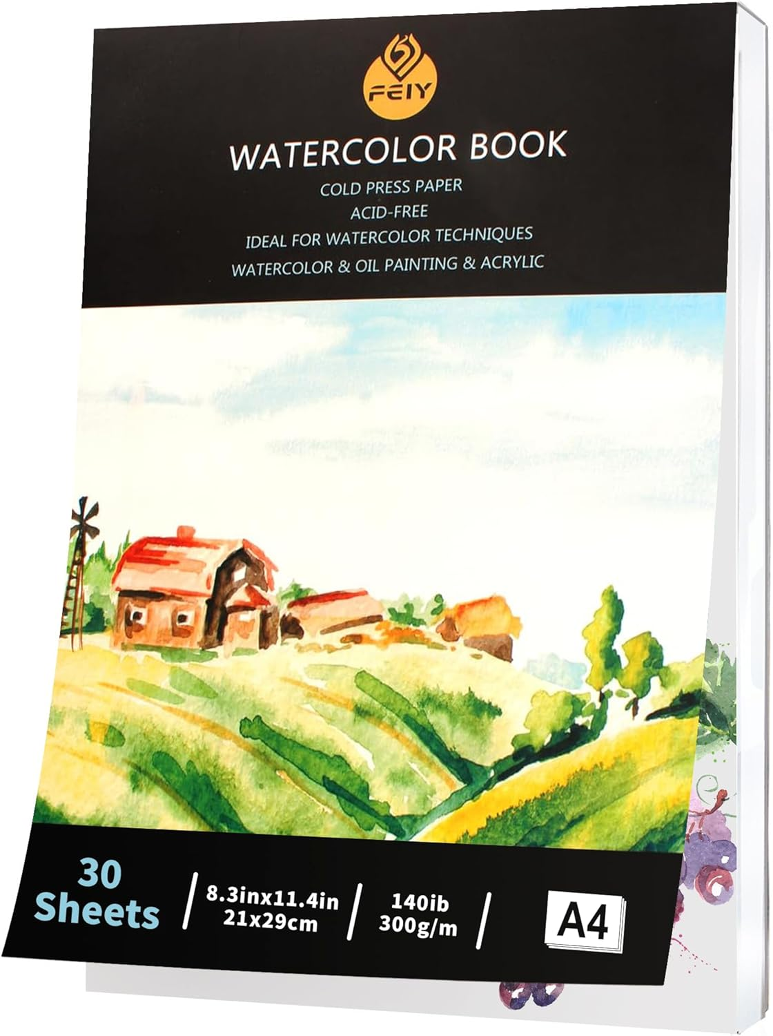 Watercolor Paper, 30 Sheets 300Gsm/140Lbs Drawing Paper Pad. A4 Watercolor Book Pad Acid Free, Cold Pressed, Watercolor Sketchbook for Painting, Drawing, Quick Drawing and Mixed Media. (颜色B)