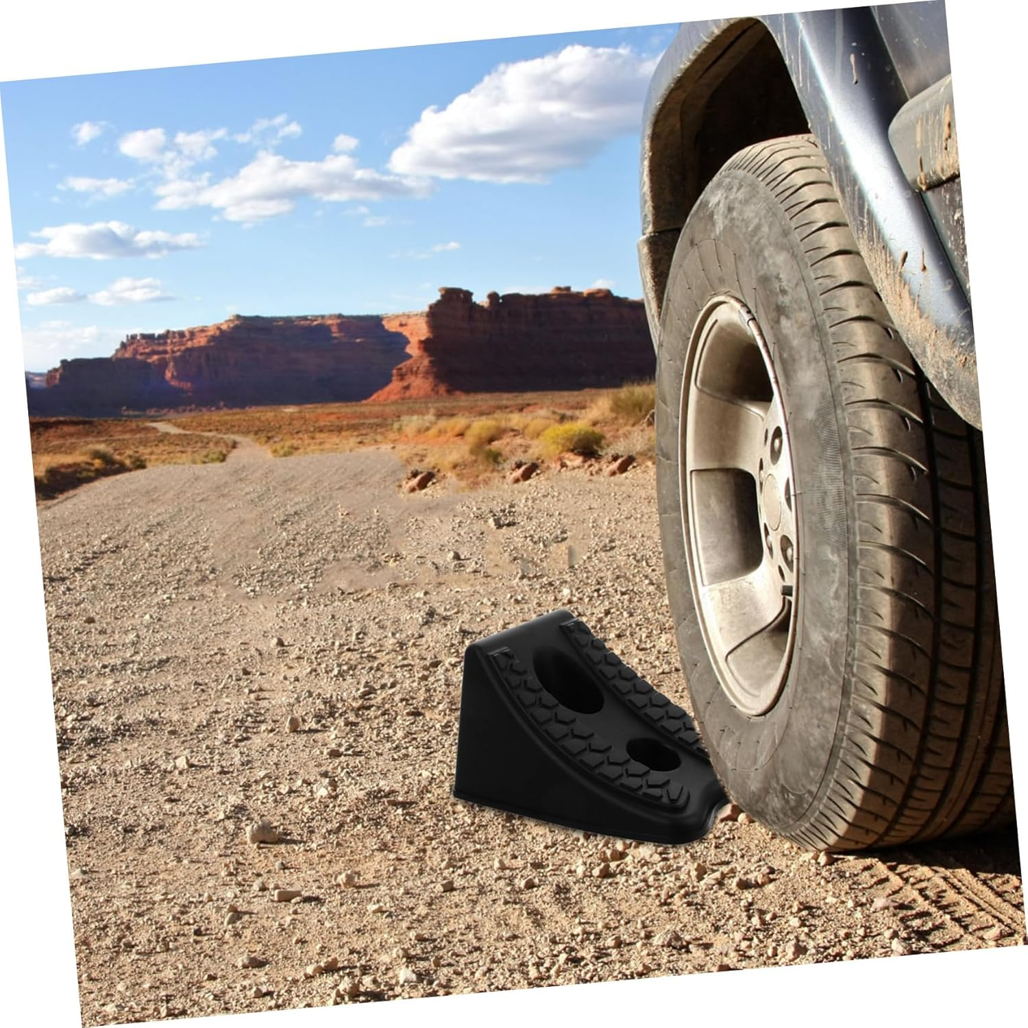 SOLUSTRE Heavy Duty Car Wheel Chock Slip Resistant Block for Automotive Use Black image number 2