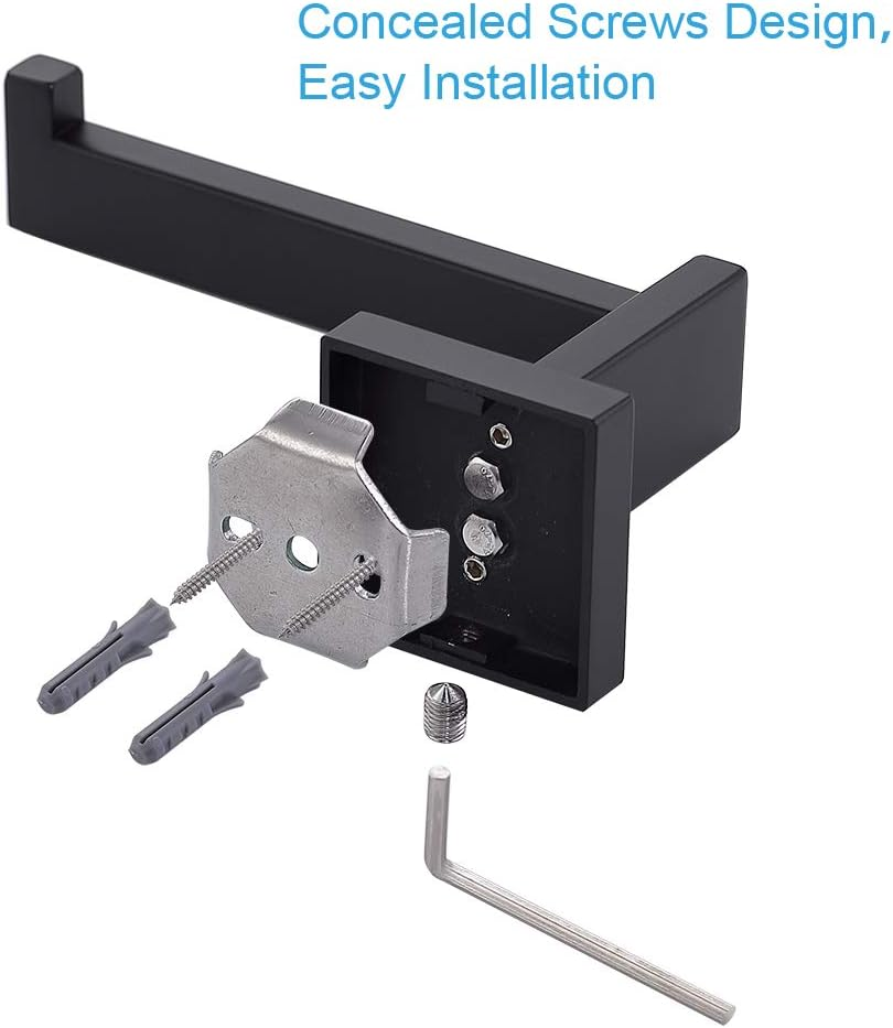 TASTOS Toilet Paper Holder Matte Black, Toilet Tissue Roll Holders Dispenser and Hangers Wall Mounted for Bathroom & Kitchen, Stainless Steel Modern Square Style image number 5