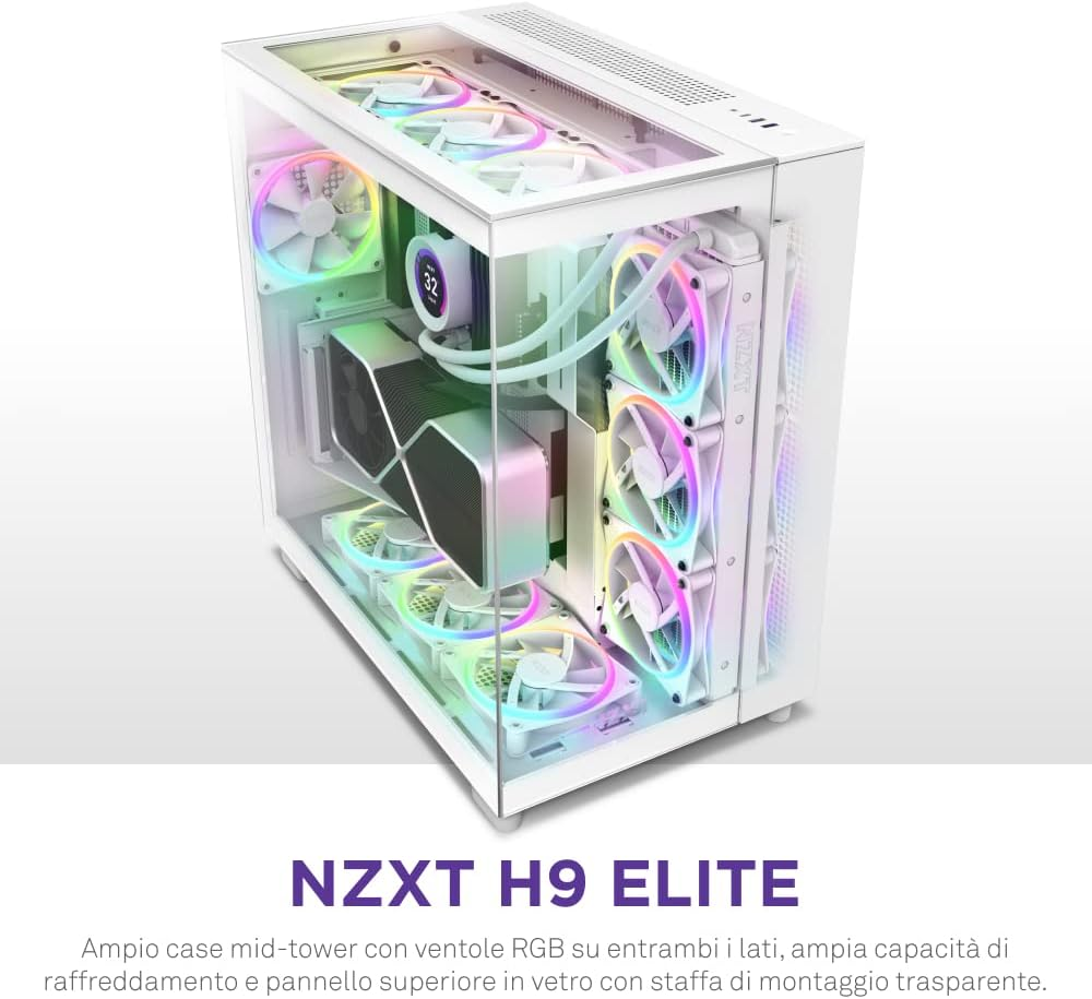 NZXT H9 Elite CM-H91EW-01 Dual-Chamber ATX Mid-Tower PC Gaming Case Includes 3 X 120Mm F120 RGB Duo Fans with Controller Glass Front, Top & Side Panels 360Mm Radiator Support White image number 1