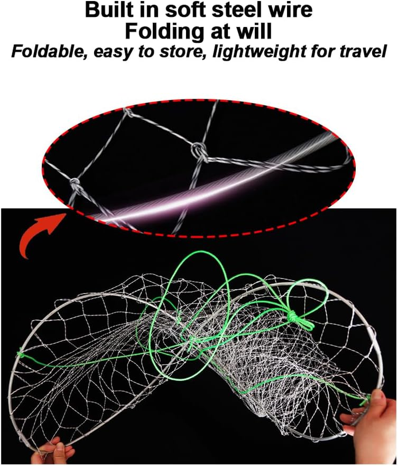 2-Pack Foldable Fishing Drop Nets - Soft Steel Hoop & Nylon Mesh Nets with Rope for Bridge/Pier Fishing, Comes with Storage Bag and Bait Bag (Easy Storage) image number 6